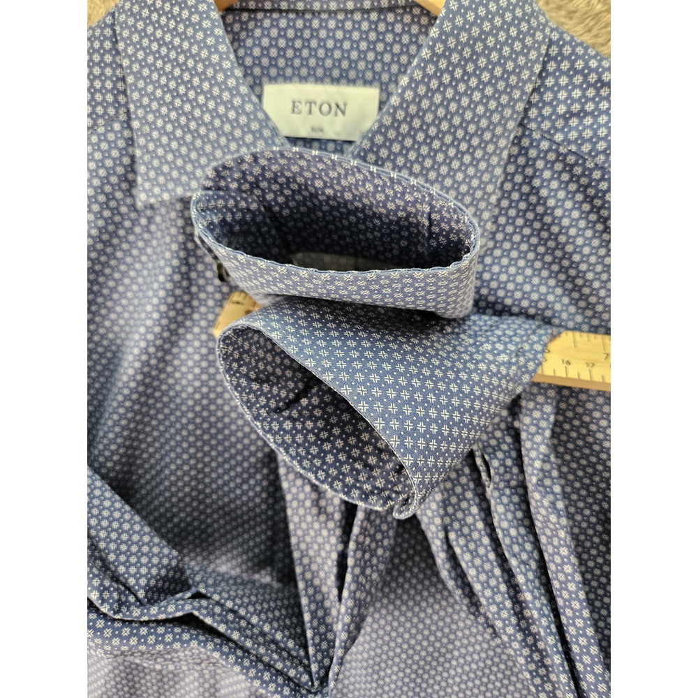 ETON Dress Shirt Geometric-Print Button-down Slim-fit Fine Twill Shirt Blue Size - Picture 4 of 10